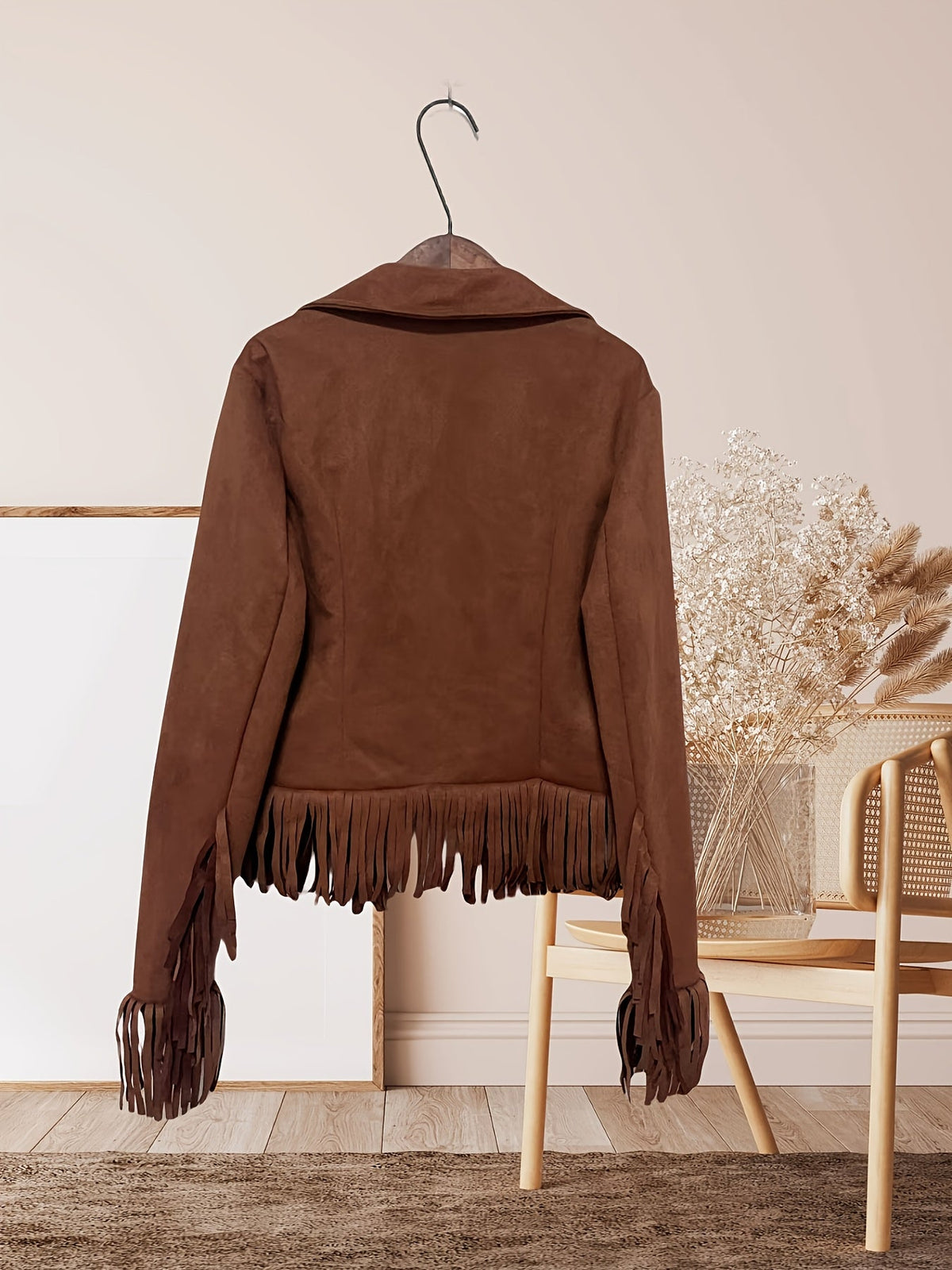 Stylische Damen-Fransenjacke mit praktischen Reißverschlusstaschen und figurbetontem Design - 2 - Trendlinie