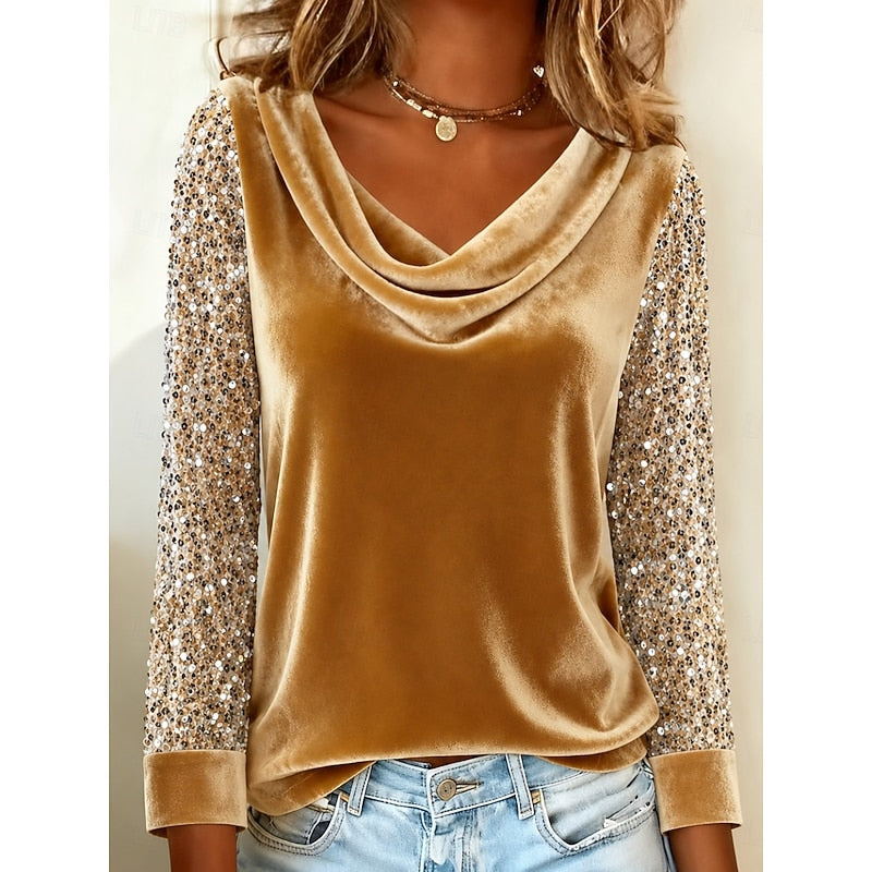 Elegante Damenbluse mit Wickelausschnitt und glitzernden Ärmeln - 1 - Trendlinie