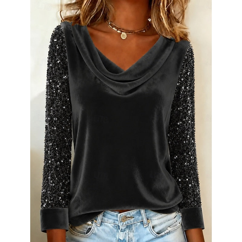 Elegante Damenbluse mit Wickelausschnitt und glitzernden Ärmeln - 2 - Trendlinie