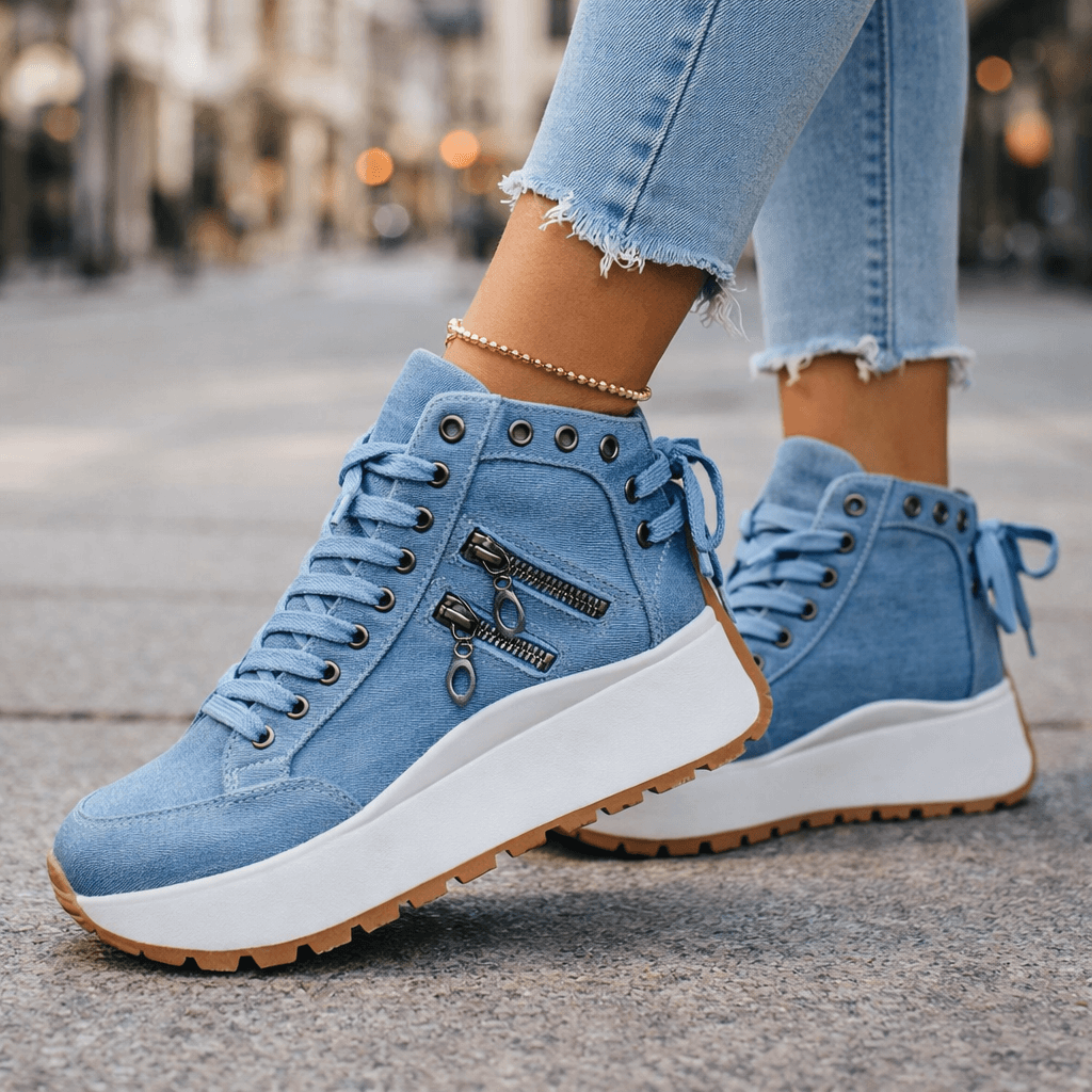 Damen Sneaker mit modischen Reißverschlussakzenten und Plateau-Sohle - 1 - Trendlinie
