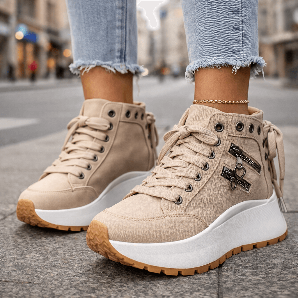 Damen Sneaker mit modischen Reißverschlussakzenten und Plateau-Sohle - 2 - Trendlinie