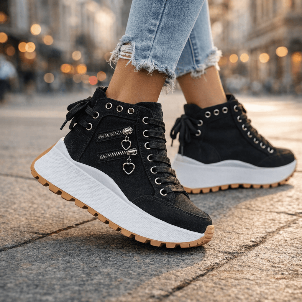 Damen Sneaker mit modischen Reißverschlussakzenten und Plateau-Sohle - 3 - Trendlinie