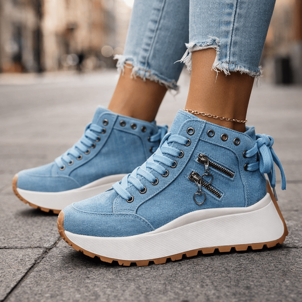 Damen Sneaker mit modischen Reißverschlussakzenten und Plateau-Sohle - 4 - Trendlinie