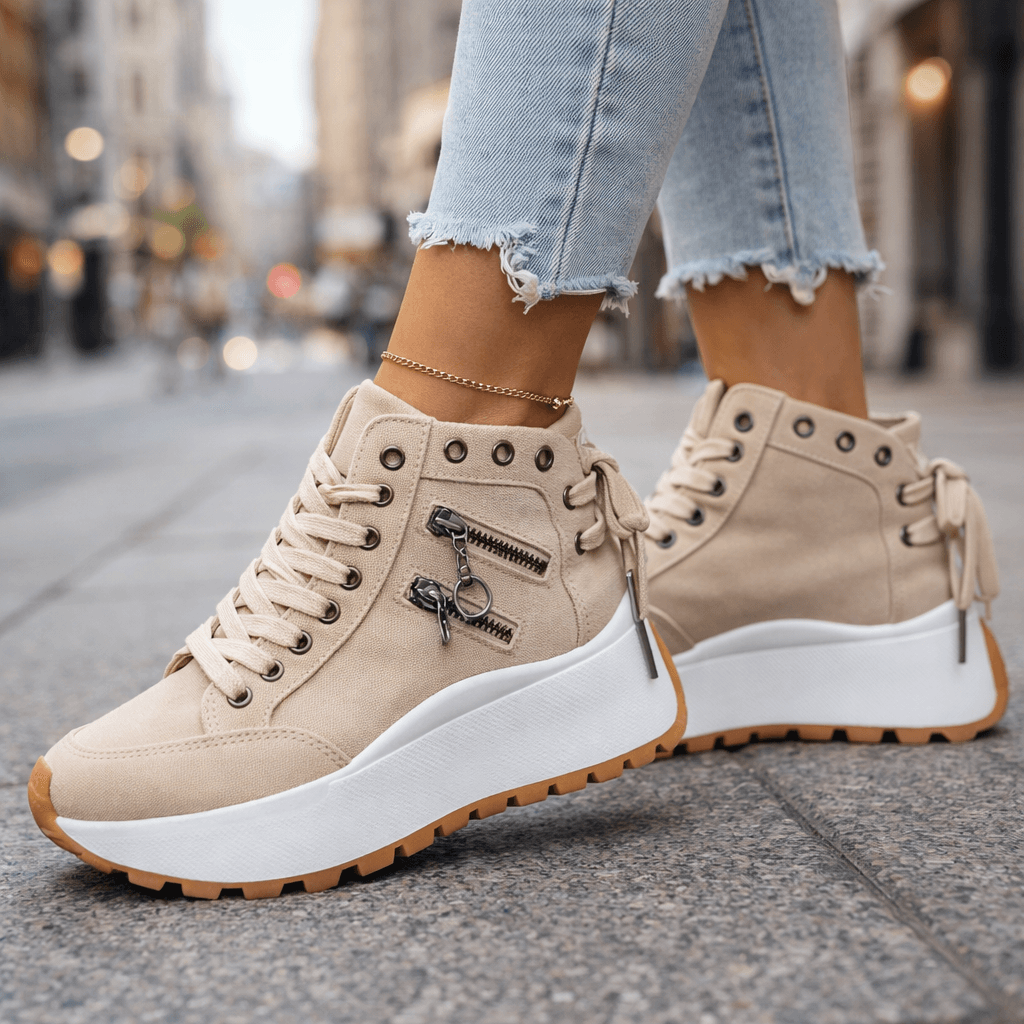 Damen Sneaker mit modischen Reißverschlussakzenten und Plateau-Sohle - 6 - Trendlinie