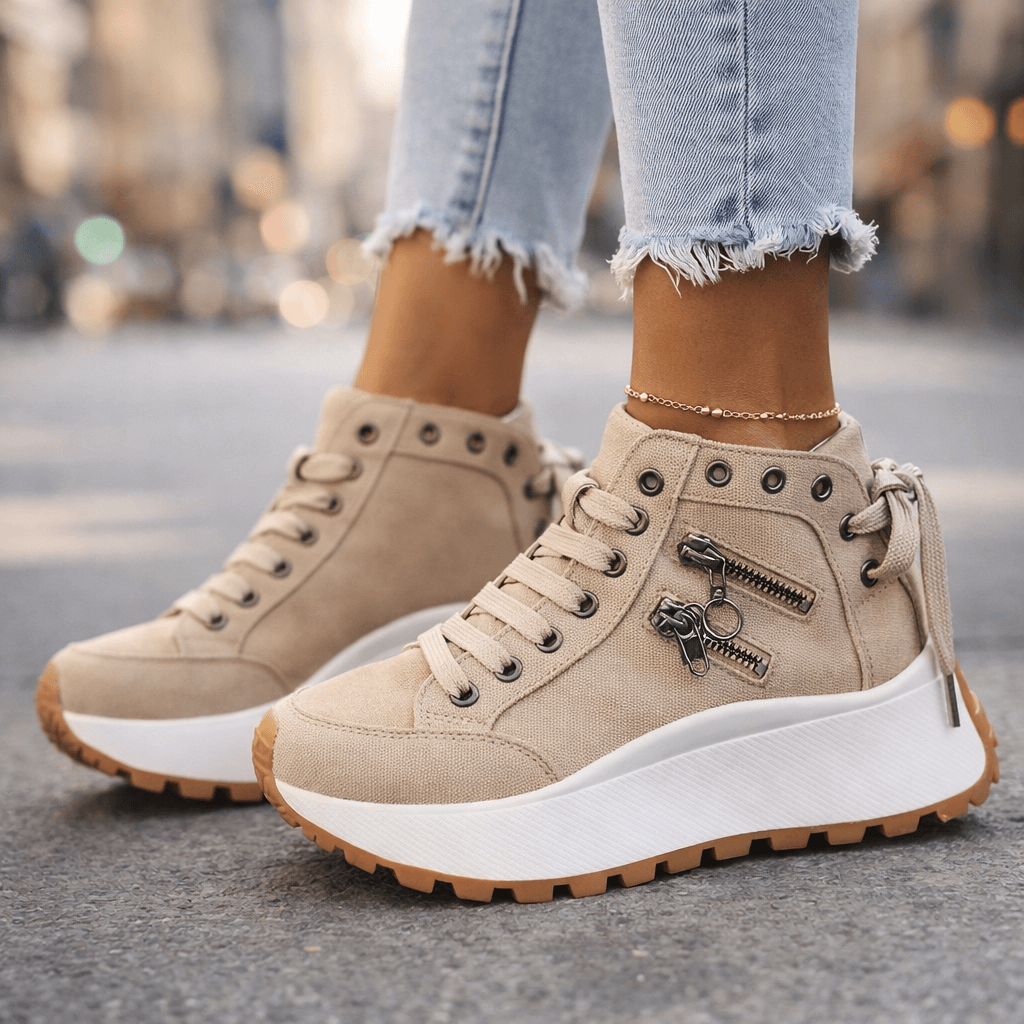 Damen Sneaker mit modischen Reißverschlussakzenten und Plateau-Sohle - 7 - Trendlinie