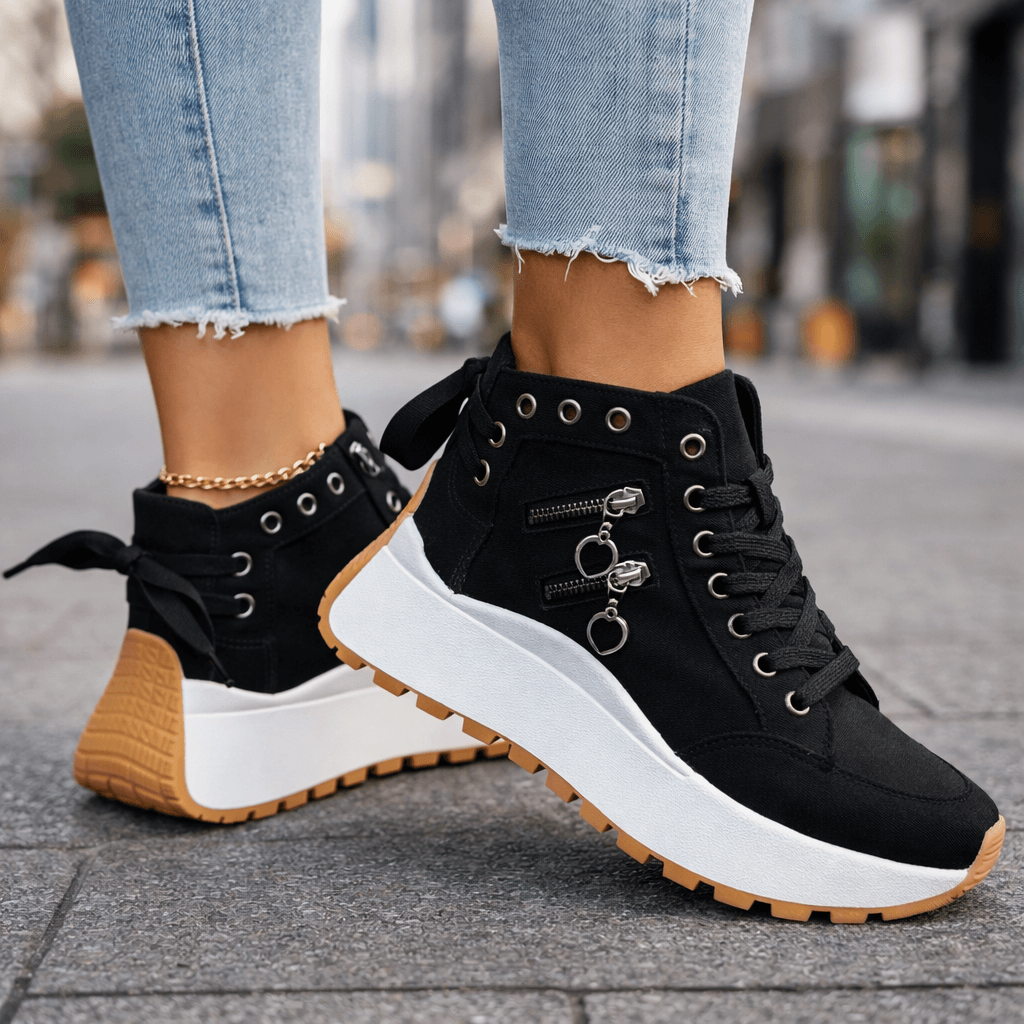 Damen Sneaker mit modischen Reißverschlussakzenten und Plateau-Sohle - 8 - Trendlinie