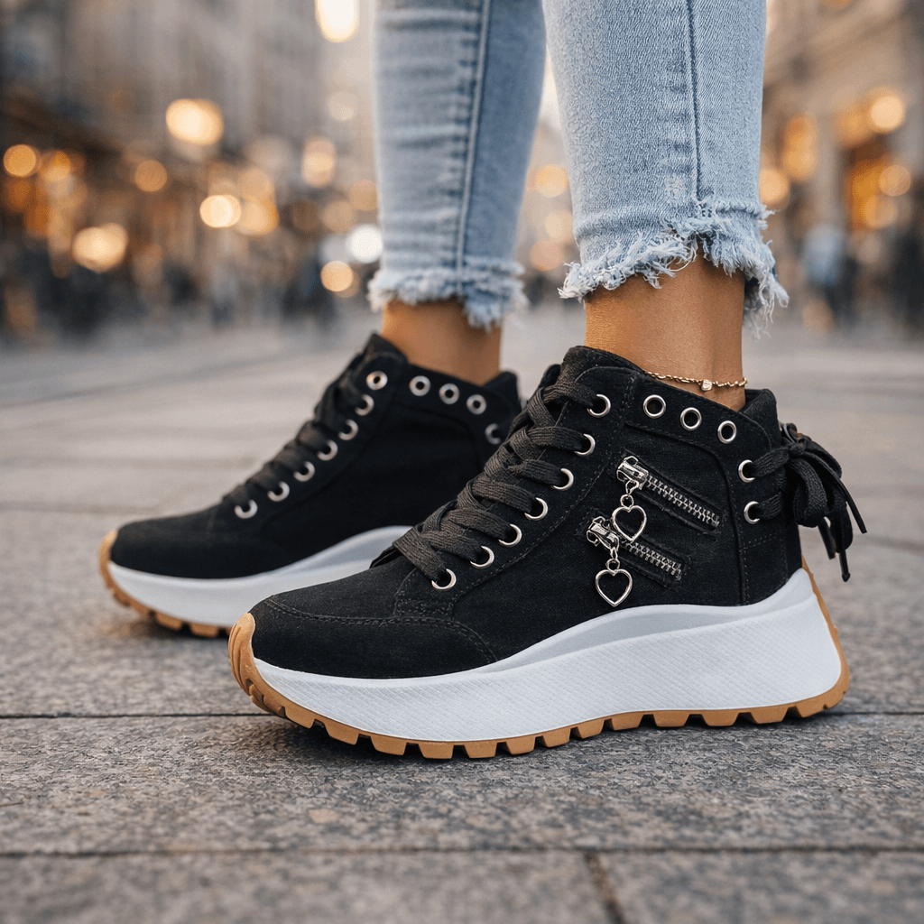 Damen Sneaker mit modischen Reißverschlussakzenten und Plateau-Sohle - 9 - Trendlinie
