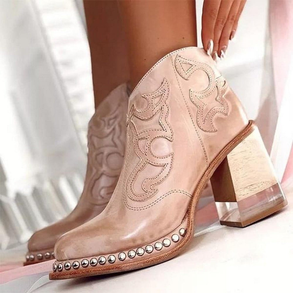Elegante Damen Stiefeletten im Western-Stil mit Komfort-Blockabsatz und stilvoller Stickerei - 1 - Trendlinie