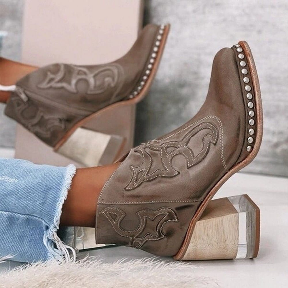 Elegante Damen Stiefeletten im Western-Stil mit Komfort-Blockabsatz und stilvoller Stickerei - 3 - Trendlinie
