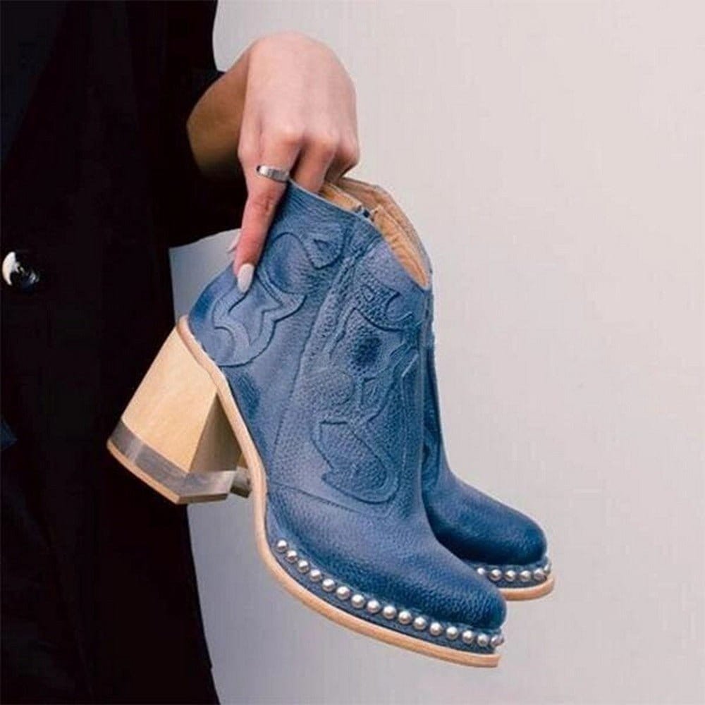 Elegante Damen Stiefeletten im Western-Stil mit Komfort-Blockabsatz und stilvoller Stickerei - 4 - Trendlinie