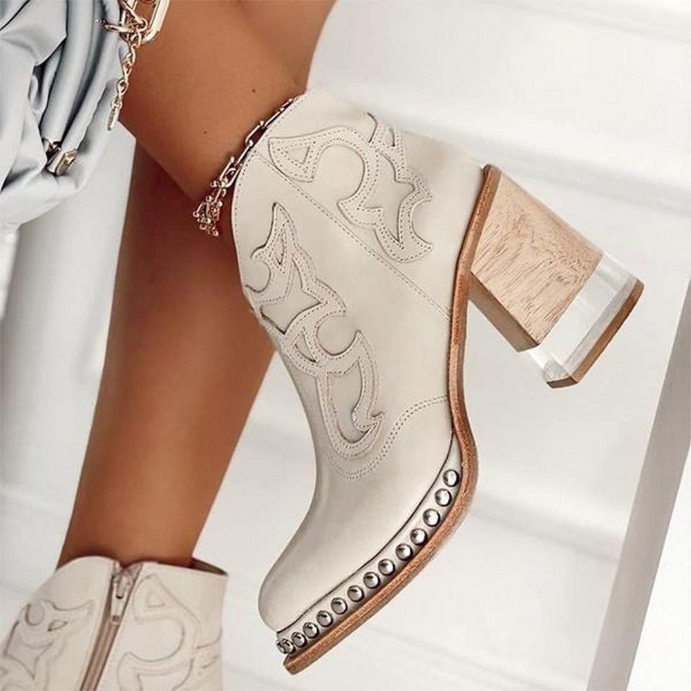 Elegante Damen Stiefeletten im Western-Stil mit Komfort-Blockabsatz und stilvoller Stickerei - 5 - Trendlinie
