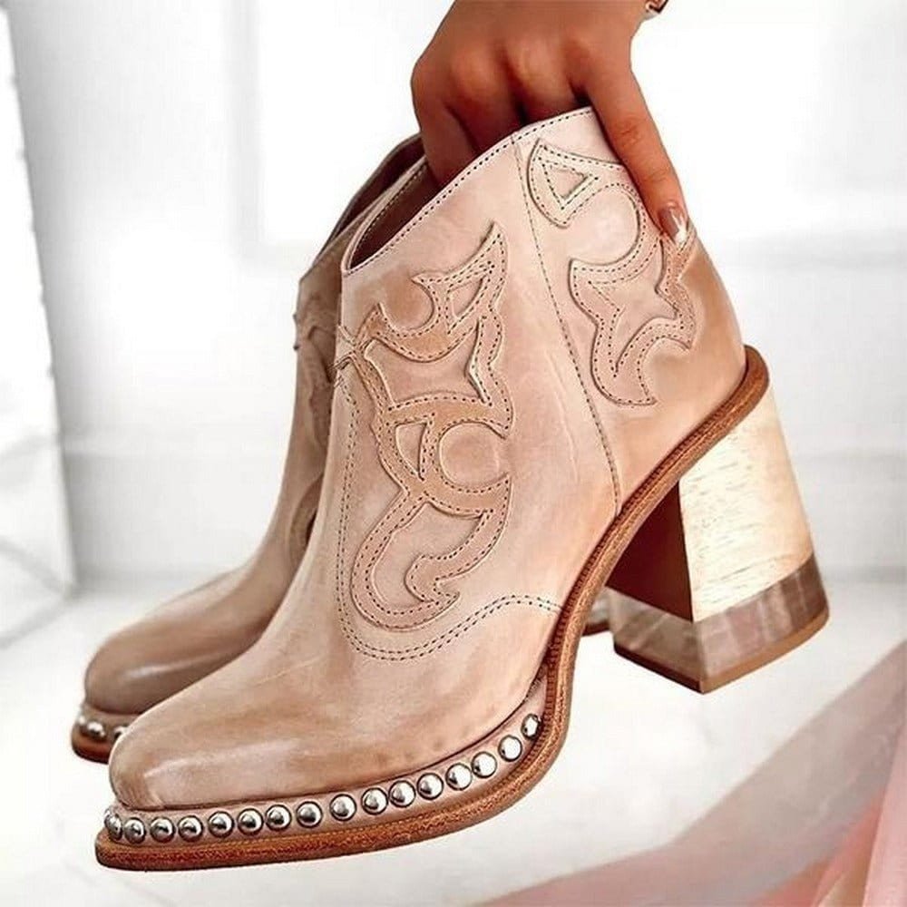 Elegante Damen Stiefeletten im Western-Stil mit Komfort-Blockabsatz und stilvoller Stickerei - 6 - Trendlinie