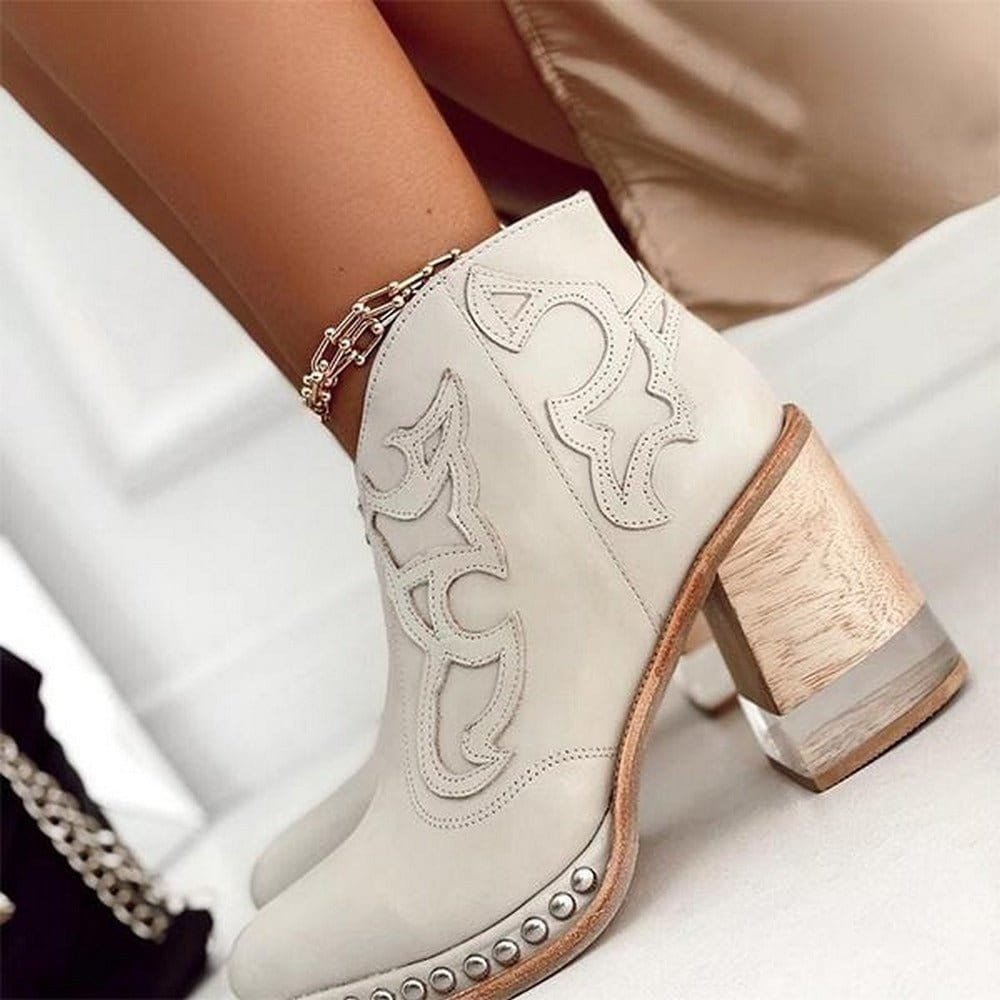 Elegante Damen Stiefeletten im Western-Stil mit Komfort-Blockabsatz und stilvoller Stickerei - 7 - Trendlinie