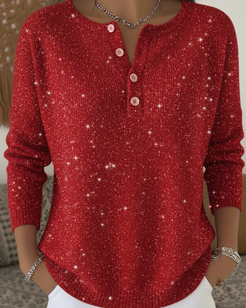 Damenpullover mit funkelndem Knopfdesign und Glitzerakzenten - 3 - Trendlinie