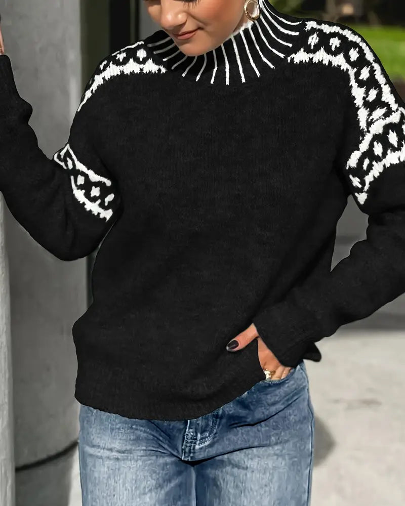 Damenpullover mit hohen Kragen und Norwegerdesign - 6 - Trendlinie
