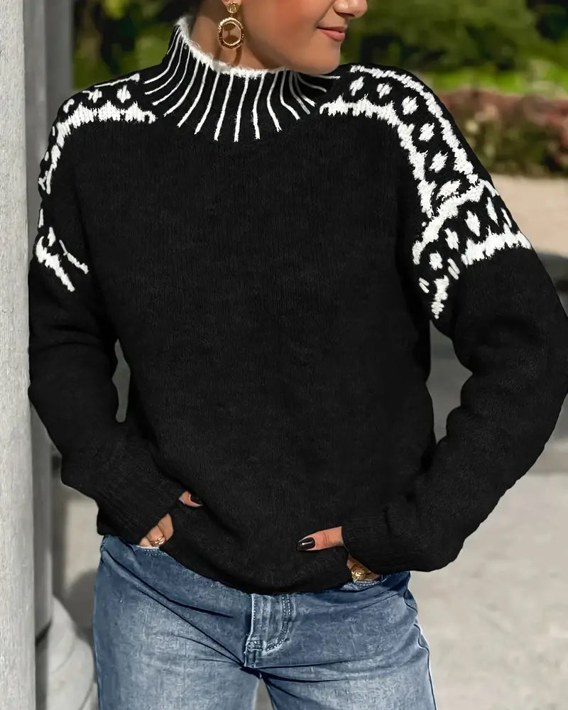 Damenpullover mit hohen Kragen und Norwegerdesign - 9 - Trendlinie