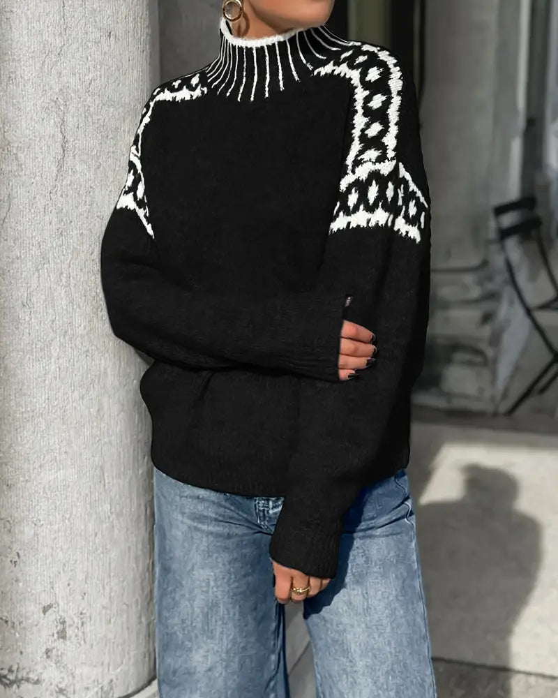 Damenpullover mit hohen Kragen und Norwegerdesign - 11 - Trendlinie