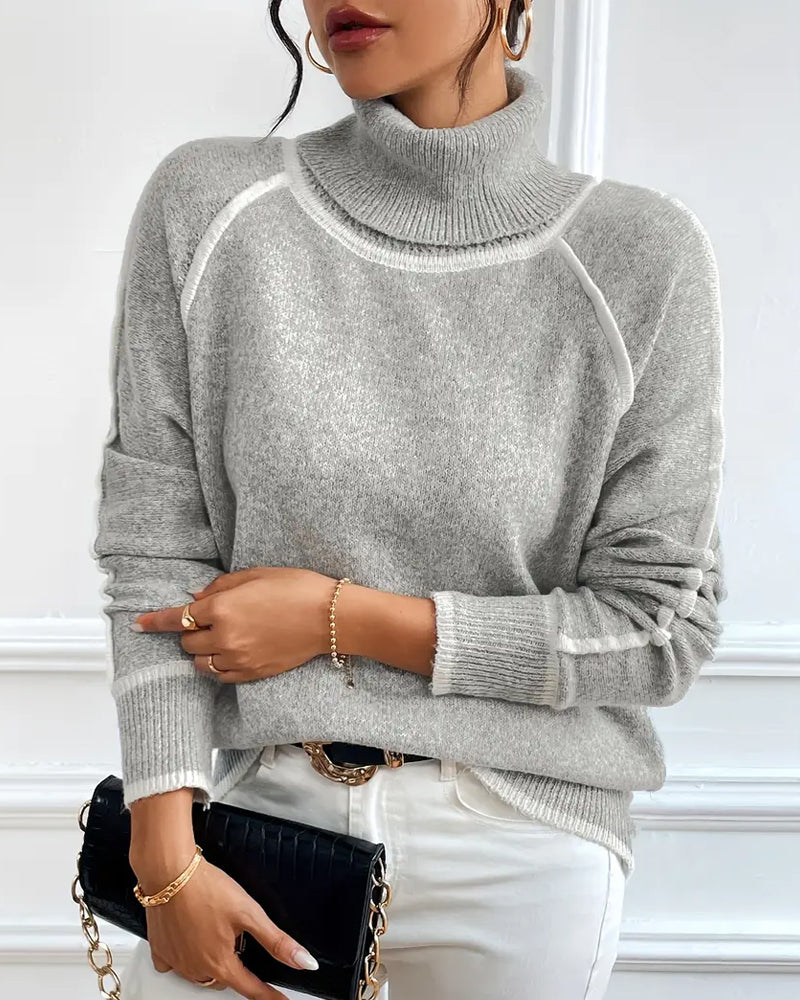 Damen Pullover mit Stehkragen und Kontrastakzenten - 2 - Trendlinie