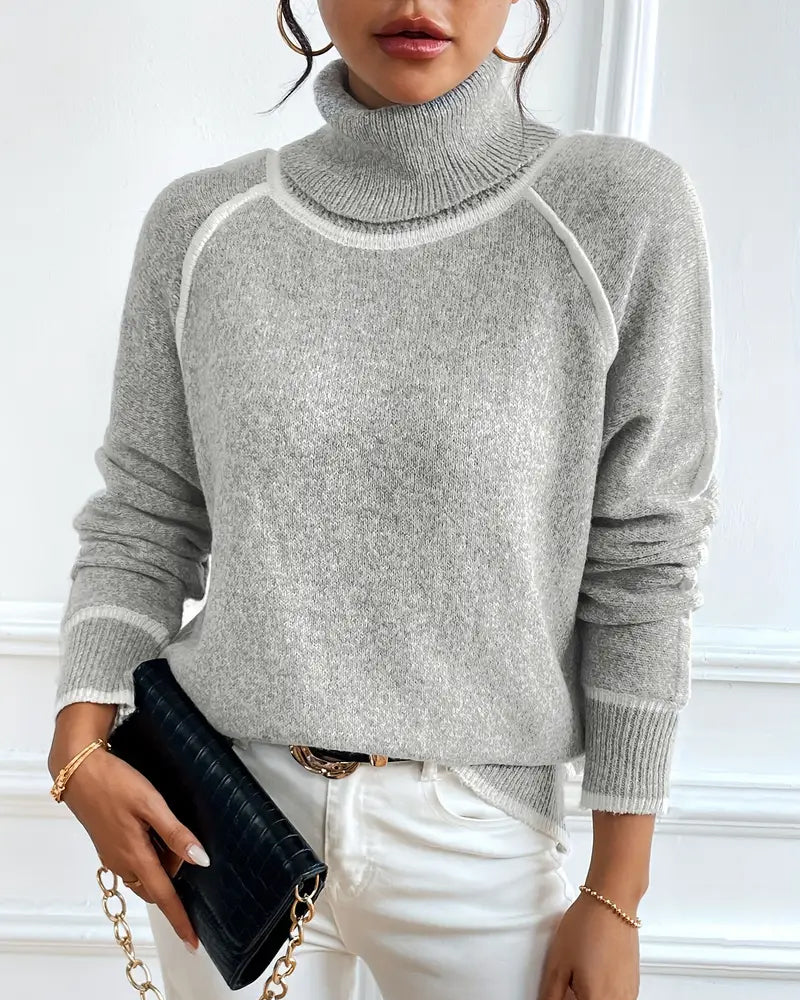 Damen Pullover mit Stehkragen und Kontrastakzenten - 3 - Trendlinie
