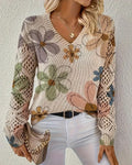 Damenpullover mit floralem Design und V-Ausschnitt in offener Maschenoptik - 1 - Trendlinie