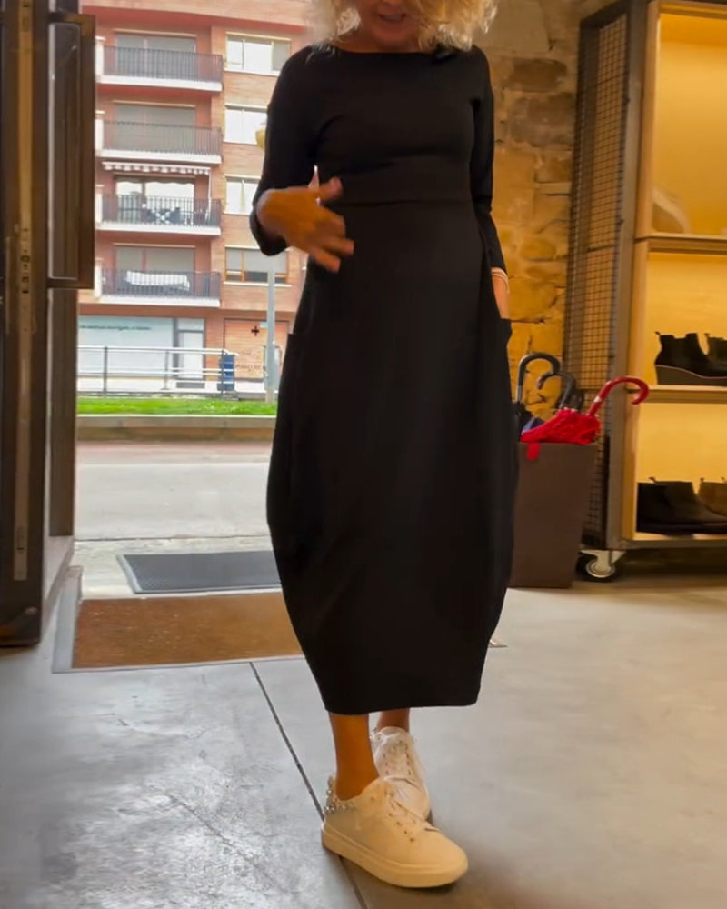 Elegantes Maxikleid für Damen mit Rundhals und langen Ärmeln - 2 - Trendlinie