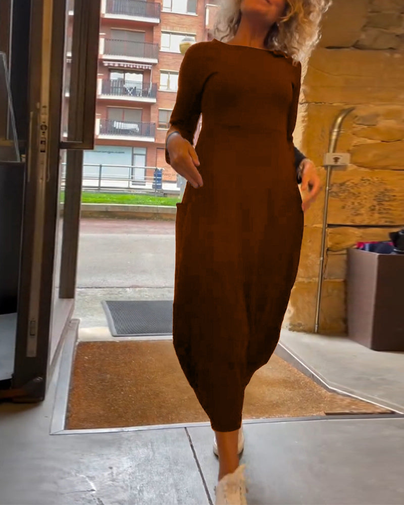 Elegantes Maxikleid für Damen mit Rundhals und langen Ärmeln - 5 - Trendlinie