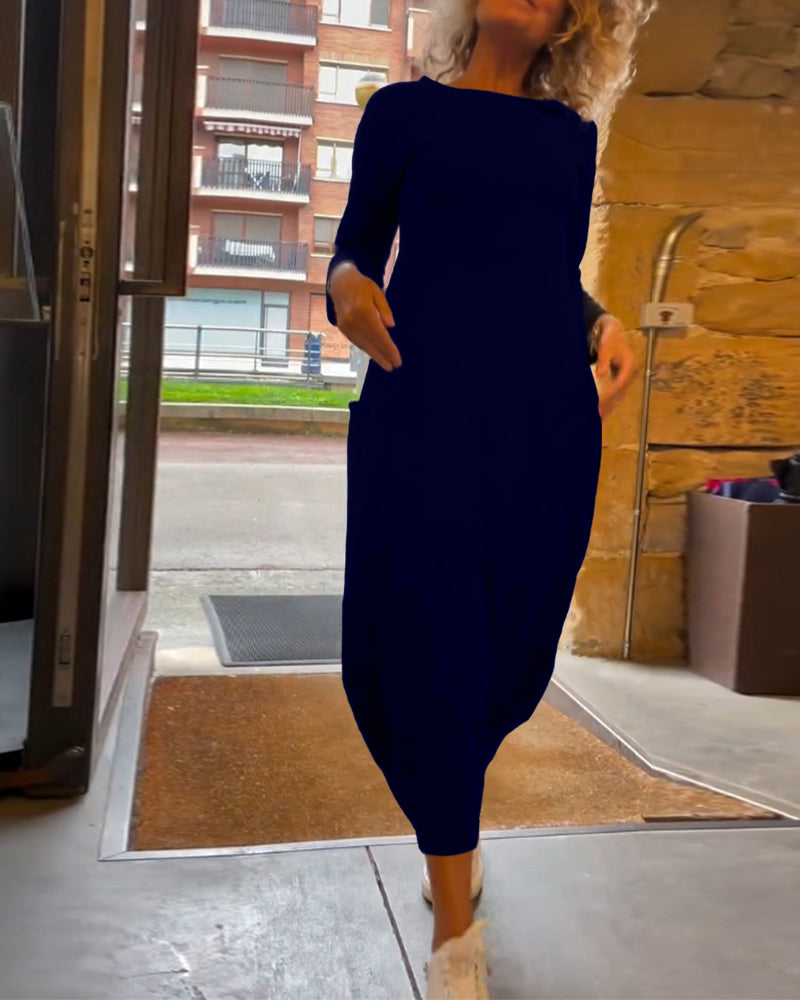 Elegantes Maxikleid für Damen mit Rundhals und langen Ärmeln - 10 - Trendlinie