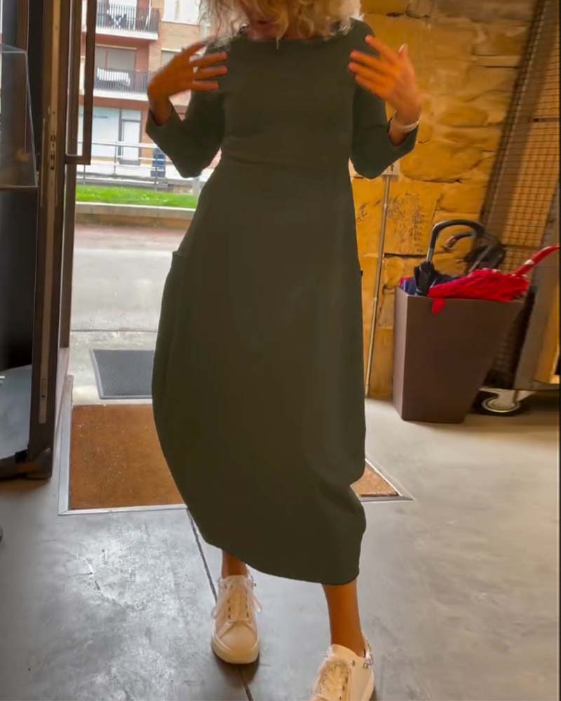 Elegantes Maxikleid für Damen mit Rundhals und langen Ärmeln - 15 - Trendlinie