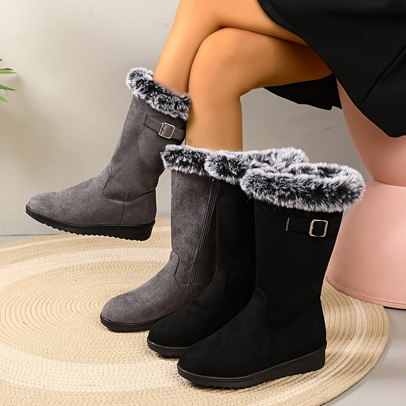Damenstiefel mit Kuschelfellkragen und praktischem Reißverschluss - 5 - Trendlinie