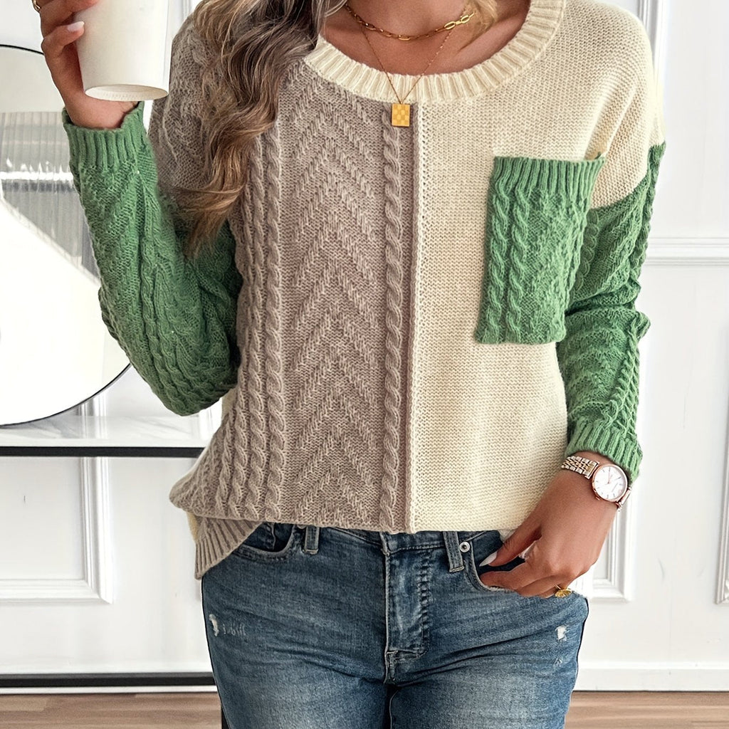 Damenpullover in zwei Farben mit strukturiertem Zopfdesign - 1 - Trendlinie
