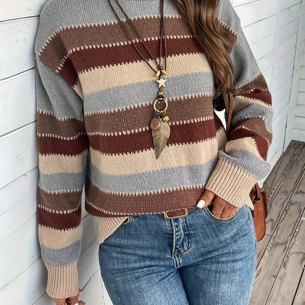 Damenpullover mit modischem Streifen-Design und Rundhalsausschnitt - 1 - Trendlinie