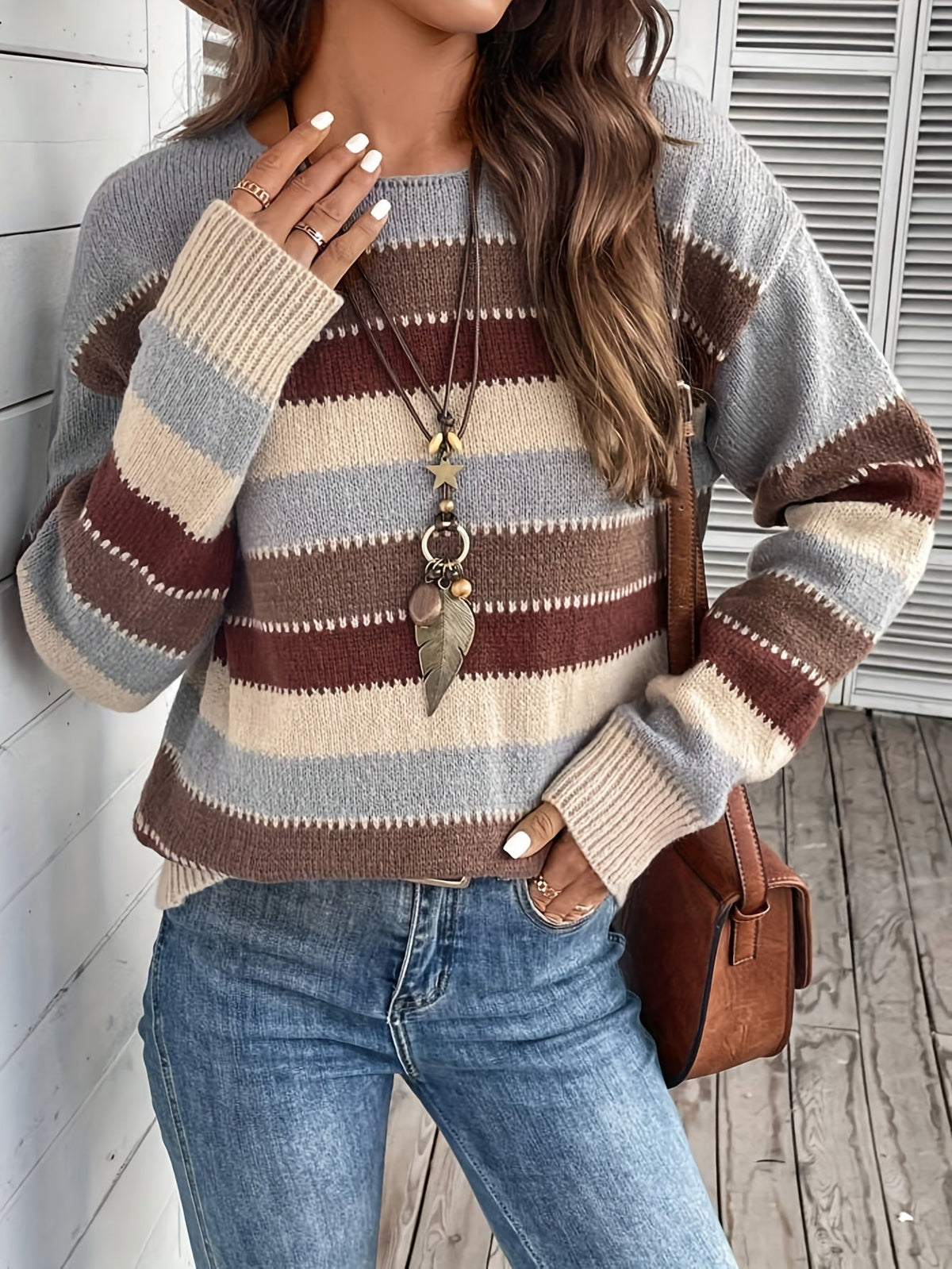 Damenpullover mit modischem Streifen-Design und Rundhalsausschnitt - 2 - Trendlinie