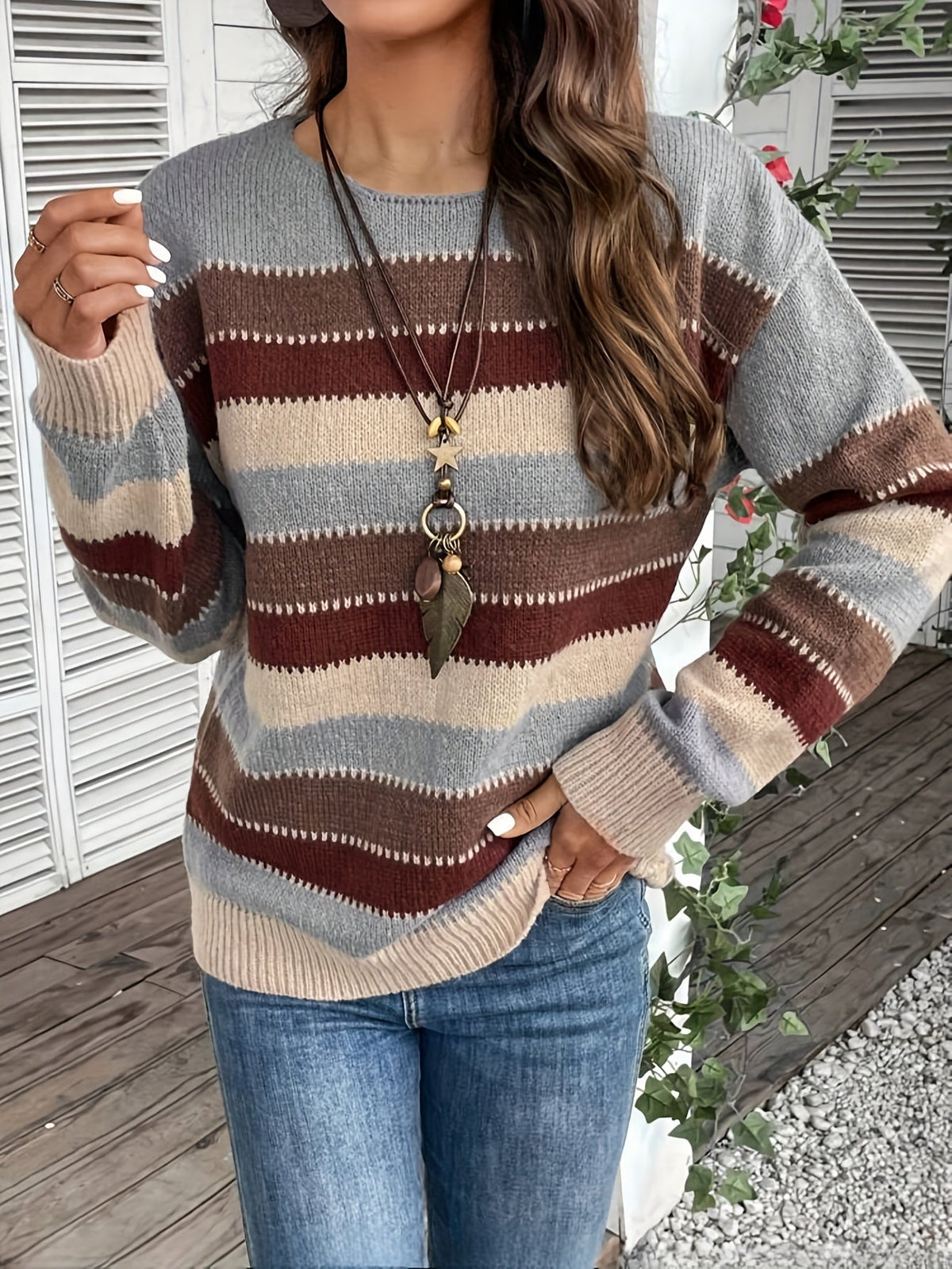 Damenpullover mit modischem Streifen-Design und Rundhalsausschnitt - 4 - Trendlinie