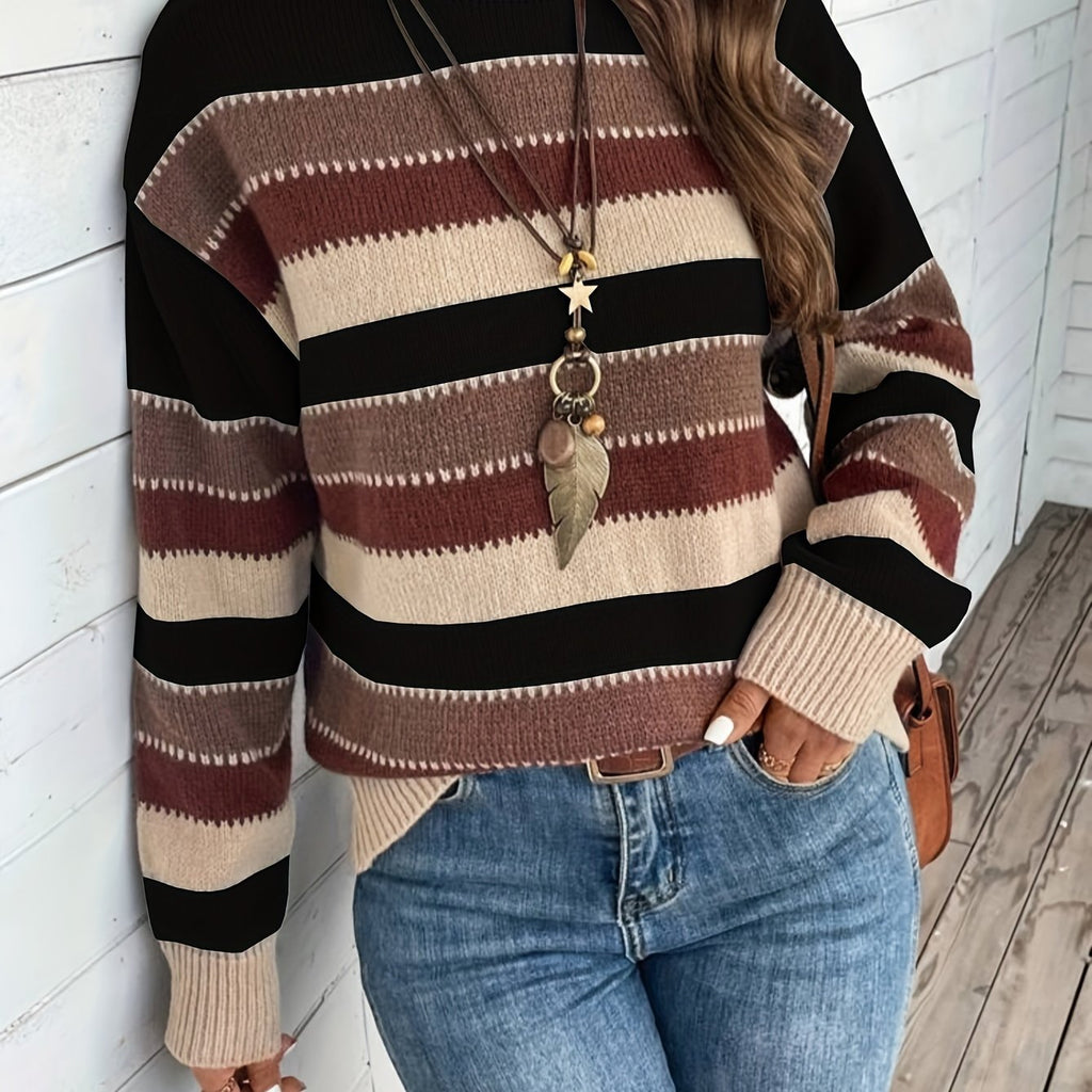 Damenpullover mit modischem Streifen-Design und Rundhalsausschnitt - 5 - Trendlinie