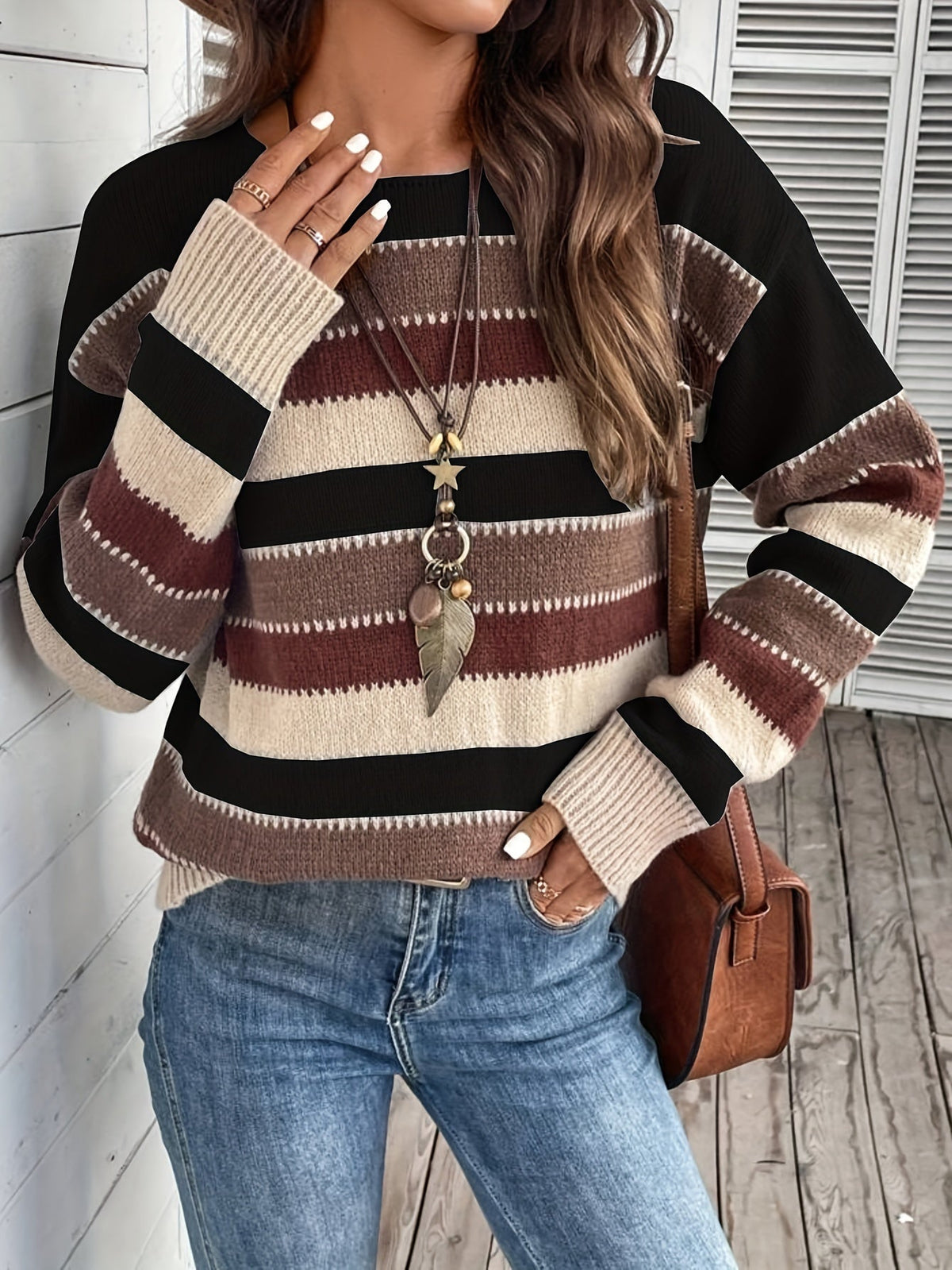 Damenpullover mit modischem Streifen-Design und Rundhalsausschnitt - 9 - Trendlinie