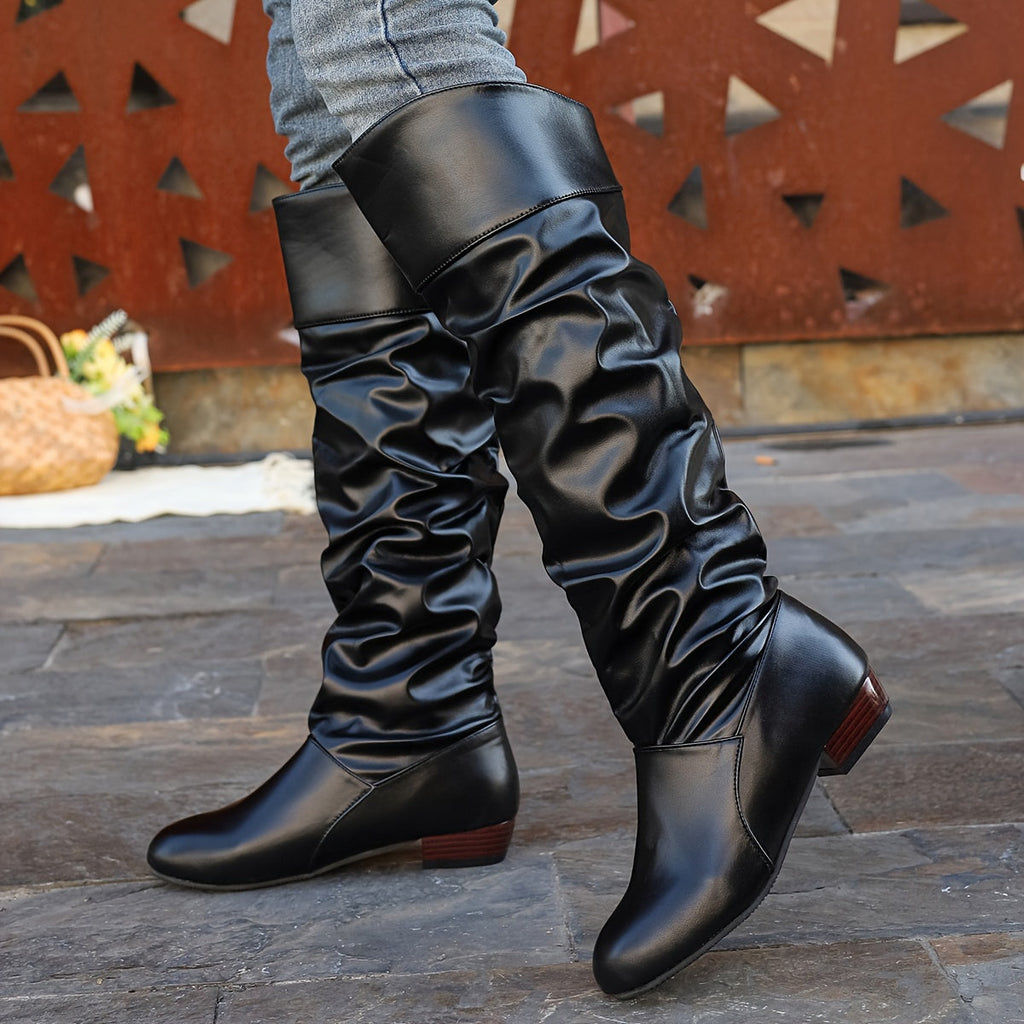 Elegante Damen Stiefel bis zum Knie mit Schlauchform und Blockabsatz - 2 - Trendlinie