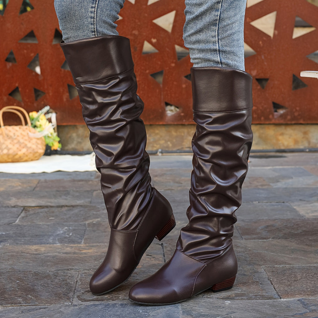 Elegante Damen Stiefel bis zum Knie mit Schlauchform und Blockabsatz - 3 - Trendlinie