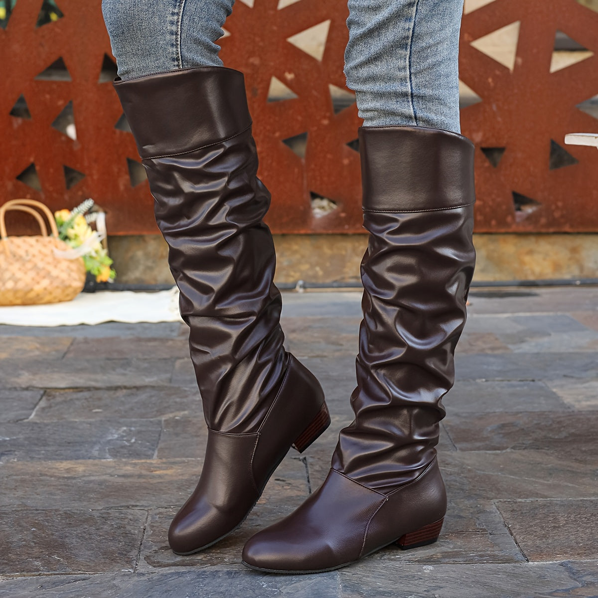 Elegante Damen Stiefel bis zum Knie mit Schlauchform und Blockabsatz - 3 - Trendlinie