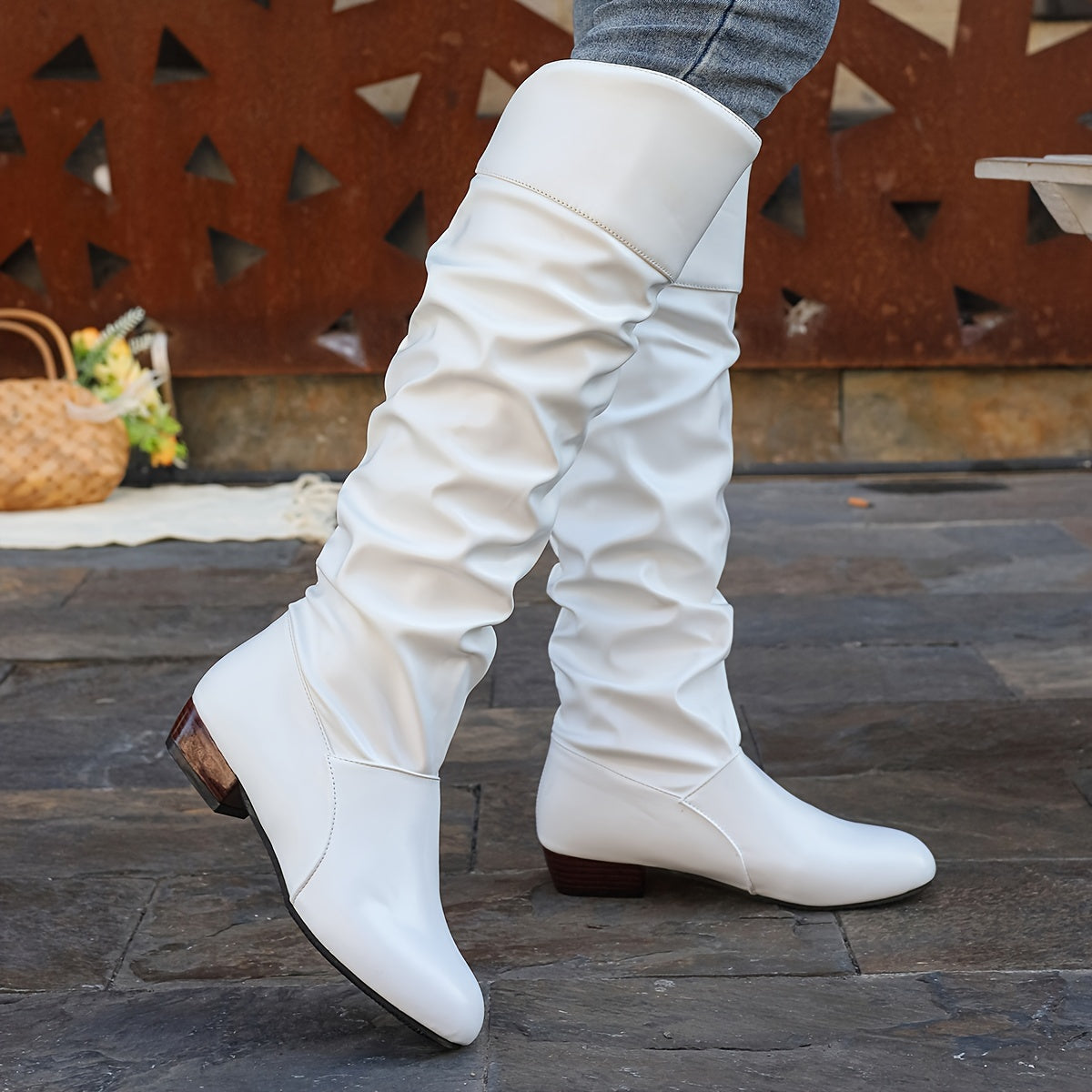 Elegante Damen Stiefel bis zum Knie mit Schlauchform und Blockabsatz - 4 - Trendlinie