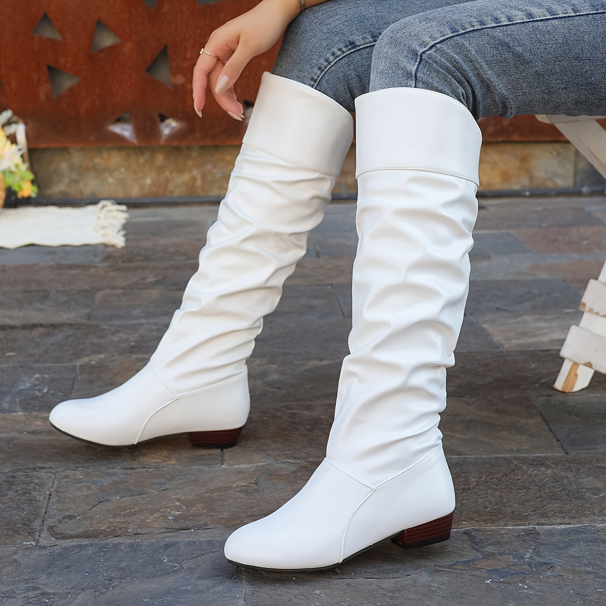 Elegante Damen Stiefel bis zum Knie mit Schlauchform und Blockabsatz - 5 - Trendlinie