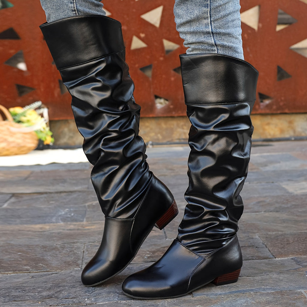 Elegante Damen Stiefel bis zum Knie mit Schlauchform und Blockabsatz - 7 - Trendlinie