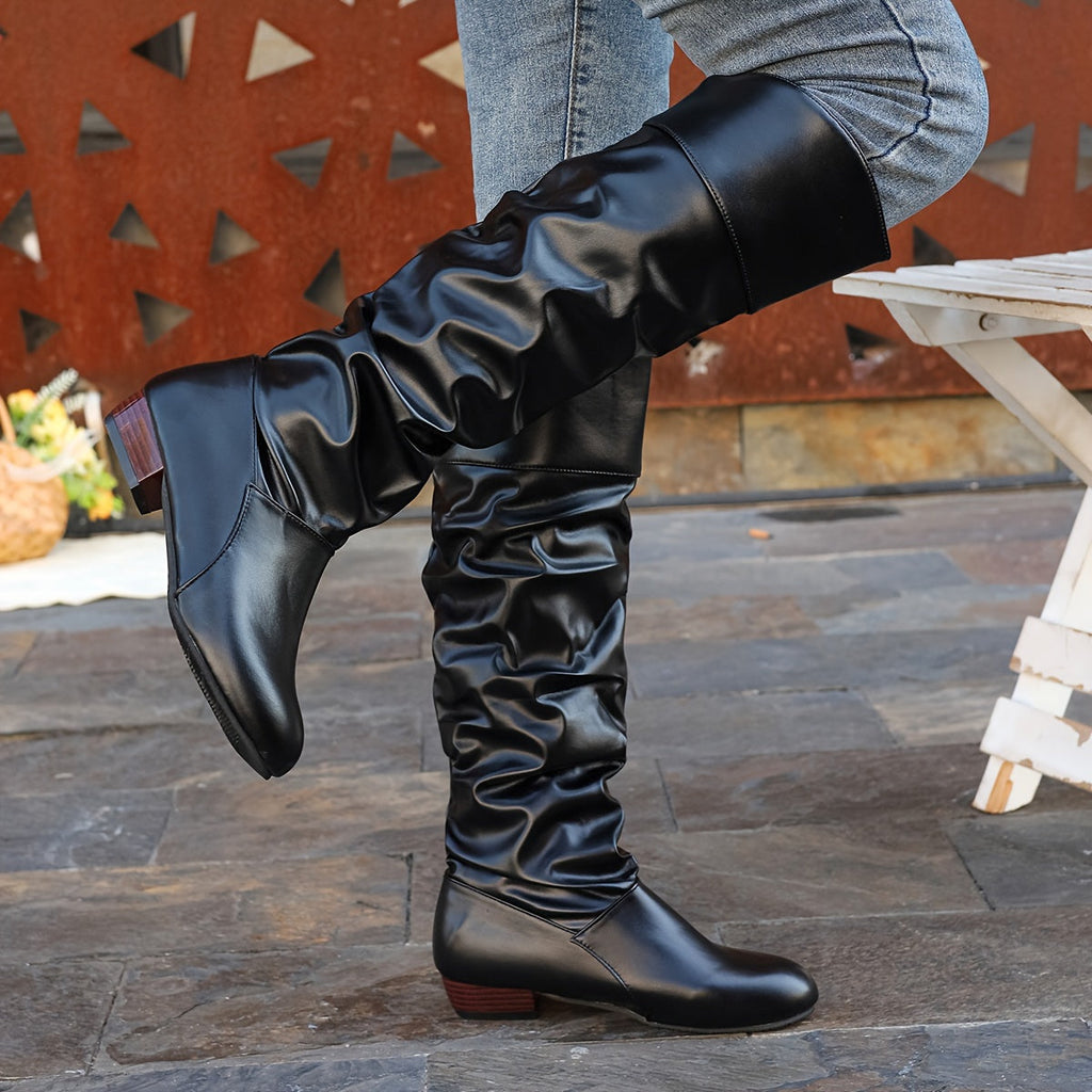 Elegante Damen Stiefel bis zum Knie mit Schlauchform und Blockabsatz - 8 - Trendlinie