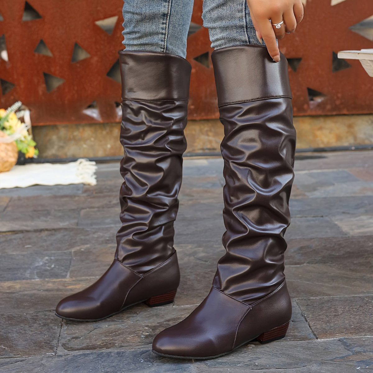 Elegante Damen Stiefel bis zum Knie mit Schlauchform und Blockabsatz - 9 - Trendlinie