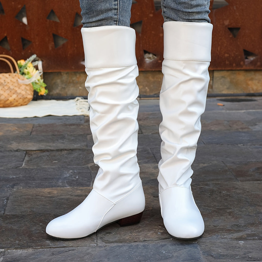 Elegante Damen Stiefel bis zum Knie mit Schlauchform und Blockabsatz - 10 - Trendlinie