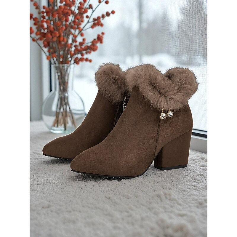 Damen Stiefeletten mit Futter aus Kunstpelz und stabilen Blockabsätzen - 1 - Trendlinie