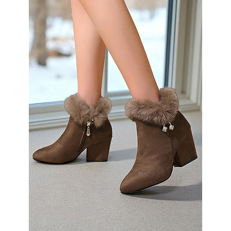 Damen Stiefeletten mit Futter aus Kunstpelz und stabilen Blockabsätzen - 5 - Trendlinie