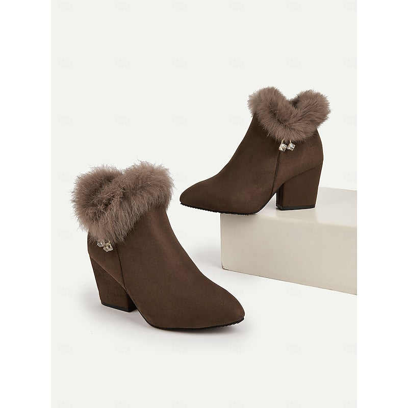 Damen Stiefeletten mit Futter aus Kunstpelz und stabilen Blockabsätzen - 9 - Trendlinie