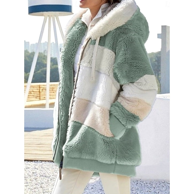 Damen Jacke mit Kapuze und modernem Farbblock-Design - 1 - Trendlinie