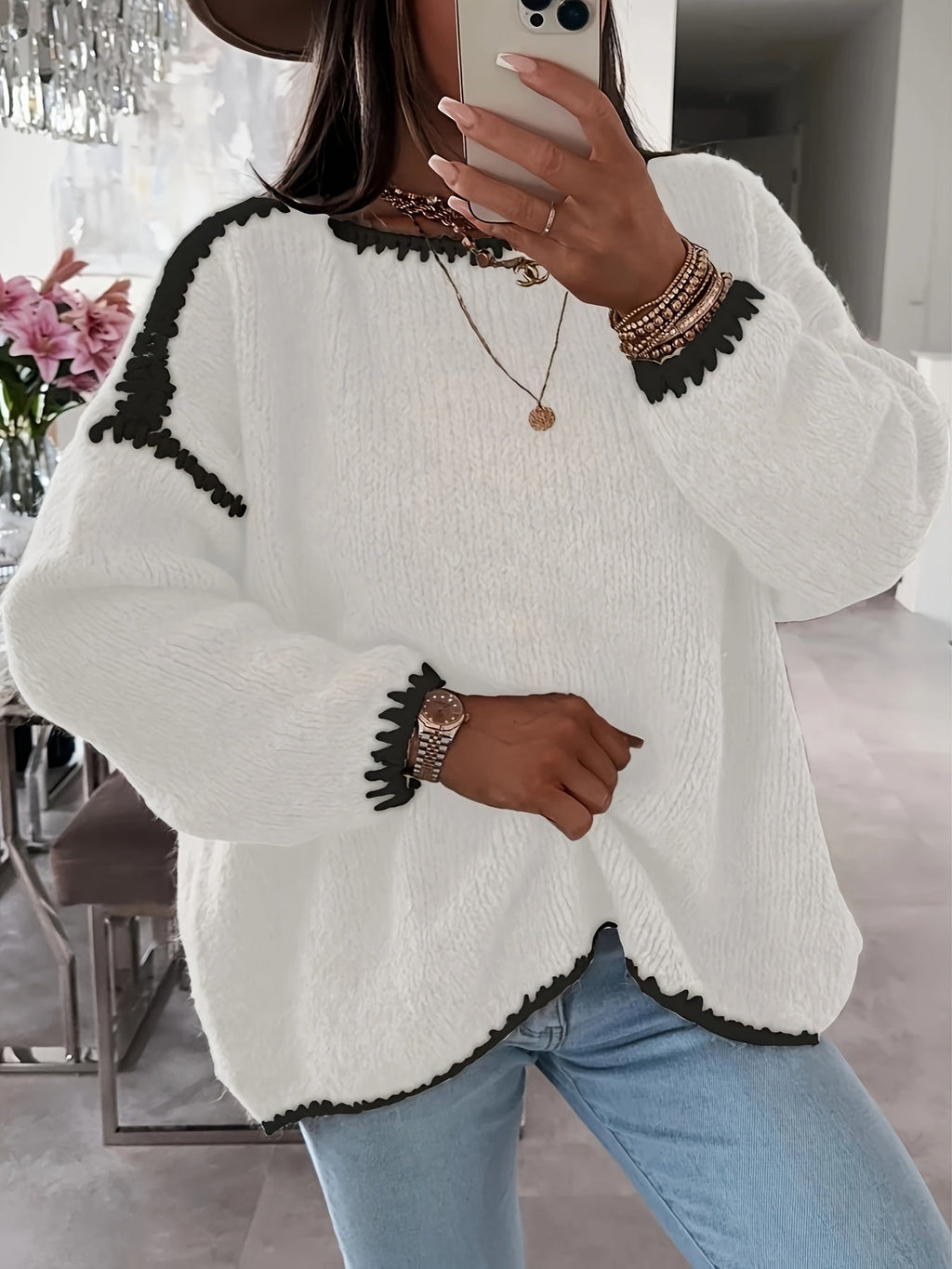 Damen Pullover mit weitem Schnitt und U-Boot-Ausschnitt - 6 - Trendlinie