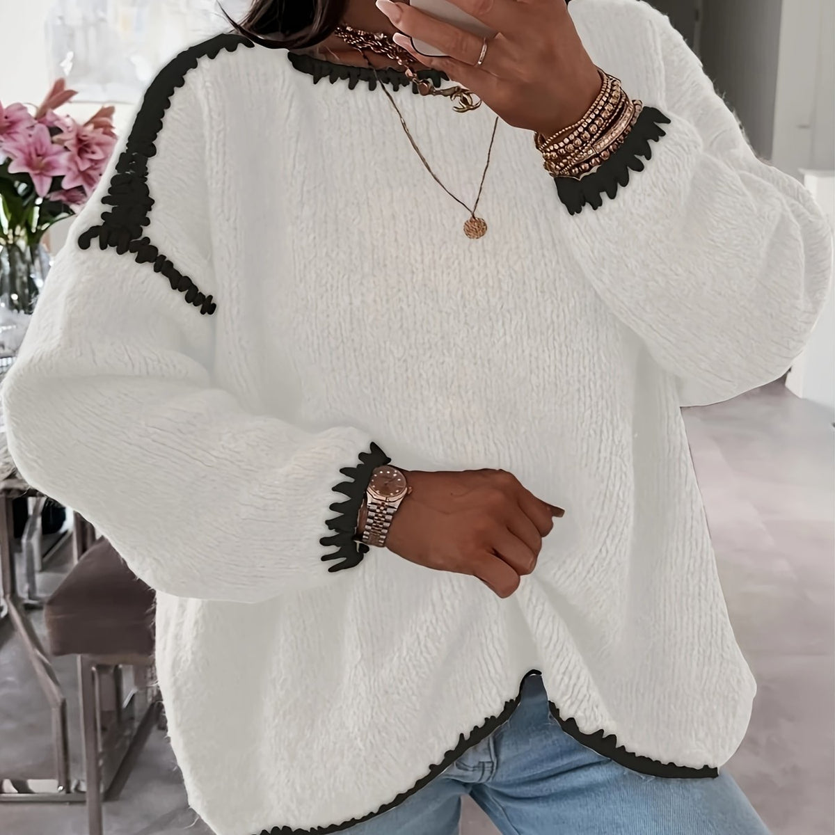 Damen Pullover mit weitem Schnitt und U-Boot-Ausschnitt - 10 - Trendlinie